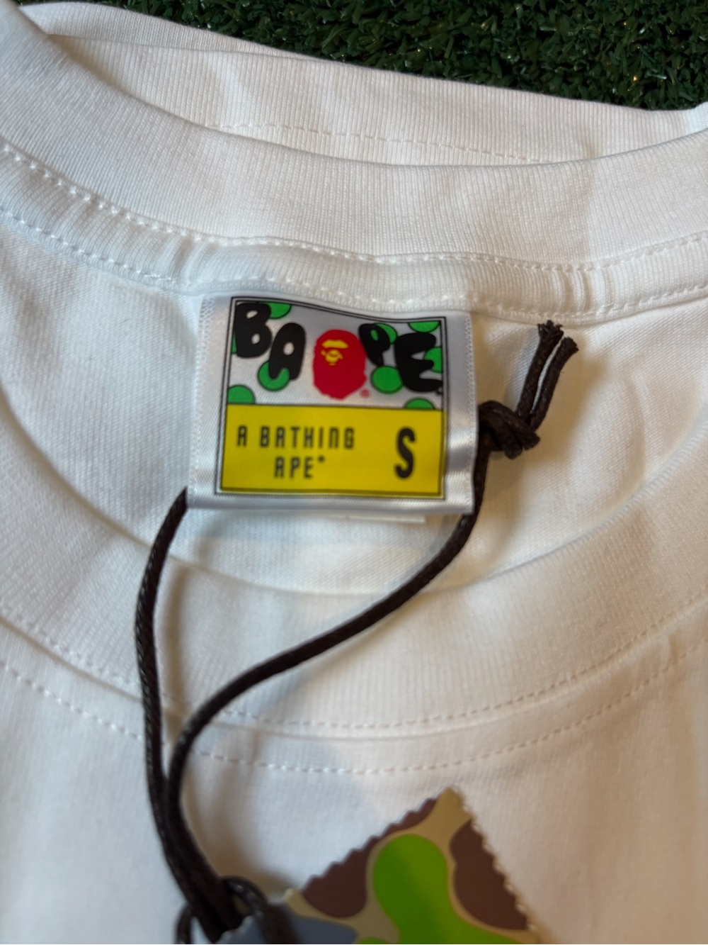 Bape White Tee with Green Camo Ape Head Graphic - Picture 7 of 9